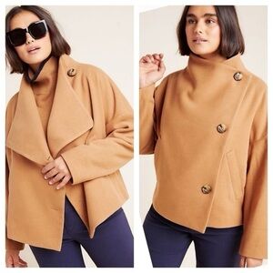 Like New Anthropologie Sascha Asymmetrical Button-Front Coat Jacket Camel Small